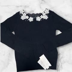 【tocco closet】3Dフラワーモチーフ後ろレースリブニットプ