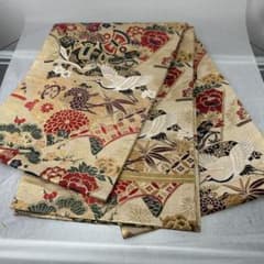 絹製 袋帯 花柄 鶴刺繍1219 - メルカリ