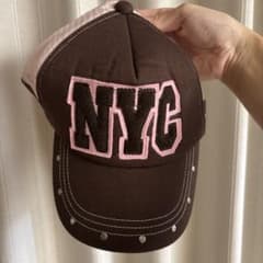 NYCロゴ メッシュキャップ ブラウン×ピンク スタッズのサムネイル