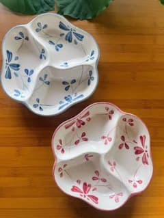 明*香様 【美品】3つ仕切りプレート 花柄 オードブル フルーツ おつまみ盛り付のサムネイル