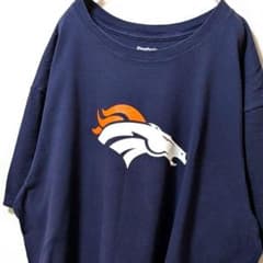 リーボック NFLデンバーブロンコス ロゴ Tシャツ ネイビー紺色2XL古着