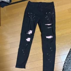 ダメージ加工 ペイント デニムパンツ ブラックのサムネイル