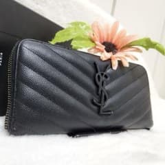 極美品　イヴサンローラン　カサンドラ刺繍長財布　ラウンドファスナー　ブラック ✨極美品 希少デザイン✨サンローラン 長財布 ラウンドファスナー