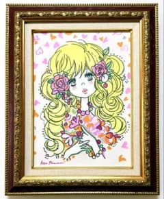 F4号】水森亜土/手描き作品/表裏サイン有/裏描き有り/油彩/高級額縁