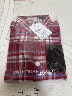 【新品未使用】ミキハウス 長袖シャツ 100cm 赤系チェックのサムネイル