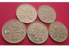 5枚セット幸せのシックスペンス イギリス1962年~1966年ラッキー英国