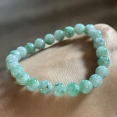 ミャンマー産天然本翡翠 A貨 白×陽緑花柄 白底青 ブレスレット 7.1mm