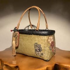 一閑張りバッグ12三社祭 一閑張りバッグ12三社祭 柿渋 バッグ