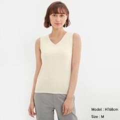 GU UVカットウォッシャブルVネックセーター(ノースリーブ) オフホワイトのサムネイル