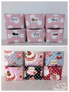 ハンドメイド 布バスケット 布小物入れ ミニサイズ6個 水玉&ケーキ