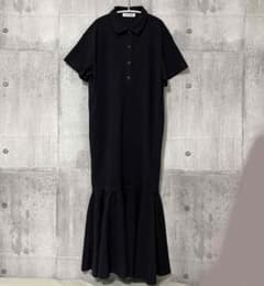 即配送】PINUE ポロカラーカットワンピース ブラック ロングワンピース