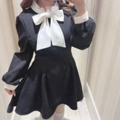 evelyn ブラックリボンミニワンピースのサムネイル