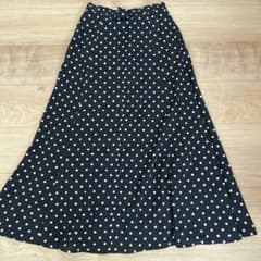 ドット柄 ロングフレアスカート ブラック