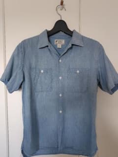 RRL シャンブレー　半袖シャツ　インディゴ　S　USED加工　ヤシの木タグ RRL シャンブレー 半袖シャツ インディゴ S USED加工 ヤシの木タグ