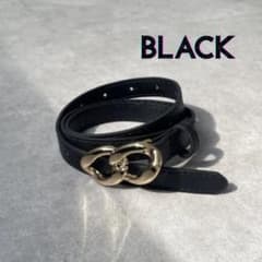値下げ★レディース 黒 細めベルト ゴールド ダブルリング シンプル ブラック