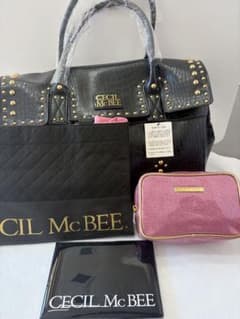 未使用 CECIIL McBEE スタッズ付き ハンドバッグ ミラー ポーチ付 