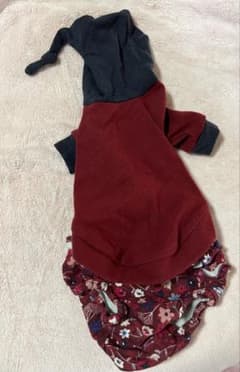 フード付き犬服 赤とネイビー 小型犬用のサムネイル