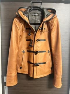Haruf （LLサイズ ）フード付きダッフルレザージャケット キャメル