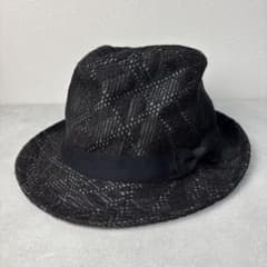 美品✨帽子屋 FLAVA 総柄ハット ブラック リボン付き 透かし編み