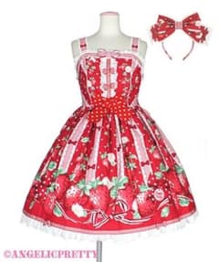Angelic Pretty 摘みたていちごジャンパースカートセット アカ - メルカリ