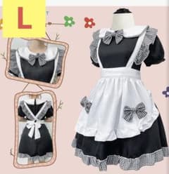 【大特価‼️】メイド服 コスプレ衣装 黒白ギンガムチェック フリル　Lのサムネイル