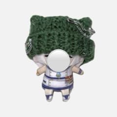 手編みニット帽　猫耳　ロック　メンカラ　緑　ぬい服のサムネイル