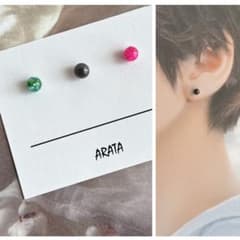 まち針ピアス　ミニピアス　ハンドメイド　緑シェル　黒ラメ　ピンクシェルのサムネイル