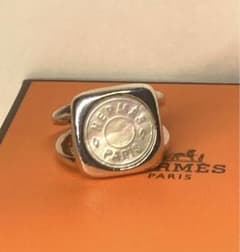 HERMES エルメス コロゾ シェルシルバー スクエアリング セリエ柄 