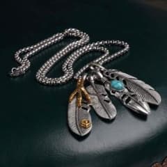 フェザー ネックレス】アメカジ ターコイズ インディアン ユニ