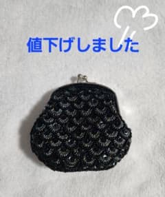 ビーズ がま口 コインケース ブラック - 4