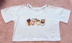 【新品未使用】タピオカ柄 クロップドTシャツ（Vネック / ホワイト）のサムネイル
