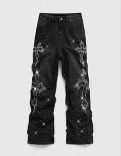 Opium Black coating denim ワイドパンツ フレア - メルカリ