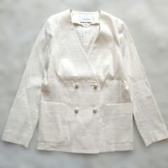 近年♡美品✨アナイ リネンオックスダブルジャケット パールボタン ホワイト 36 近年♡美品✨アナイ リネンオックスダブルジャケット パールボタン