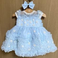 キッズ用 フォーマルドレス 水色 フリル リボンのサムネイル