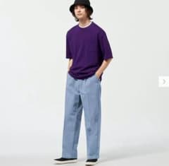 GU// デニムバギースラックス（丈長め） ライトブルーのサムネイル