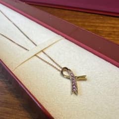 未使用】K18 リボン型ネックレス ピンクサファイア GINZA TANAKA