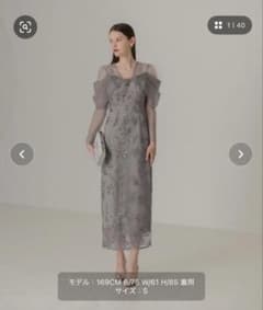 LEJA】チュールロングスリーブリーフIラインドレスワンピース グレーM