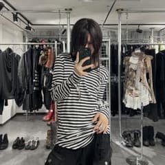 NO ID. ボーダー ロングスリーブ カットソーロンT パンク グランジ