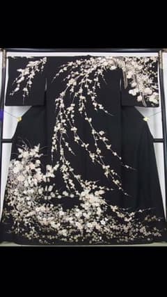 訪問着　駒刺繍　吉祥花文　正絹　黒のサムネイル