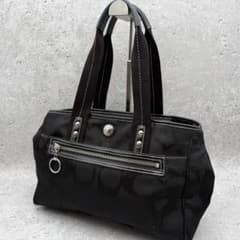 美品 COACH コーチ シグネチャー ハンドバッグ ブラック 黒 y2k - メルカリ