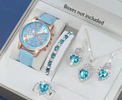 [Excellent Condition] Light Blue Leather Band Chronograph Watch with 5-Piece Accessory Set