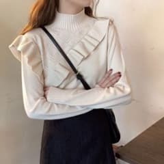 フリル ハイネック タートルネック ニット トップス 新品 180円引きOKのサムネイル