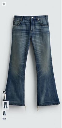 ZARA フレアフィットデニムパンツ ブルー グリーン EU38（JP30 