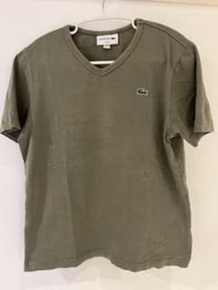 LACOSTE Vネック Tシャツ カーキ スリムフィットのサムネイル