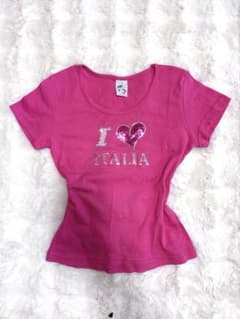 I LOVE ITALIA スパンコール 半袖Tシャツ ピンク y2kのサムネイル