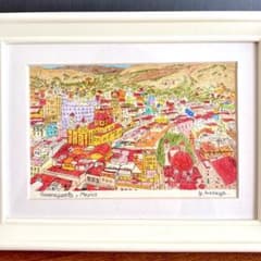 色鉛筆画ペン画 メキシコ グアナファトの街並み風景 手描き原画 - メルカリ
