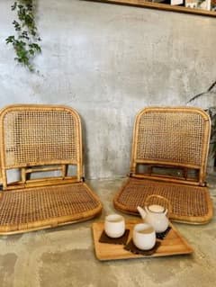 【えら様専用】ラタン（藤）の折りたたみ座椅子の4脚セットのサムネイル