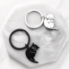 猫 ペアキーホルダー2個セット ステンレス製 お揃い キーリング バッグチャームのサムネイル
