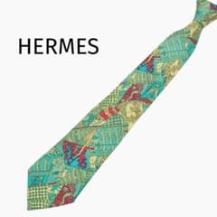 HERMES エルメス ネクタイ 総柄 シルク グリーン系 - メルカリ