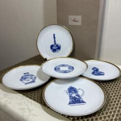 深川製磁＊ブルーチャイナ・サービス皿揃・ケーキ皿・5枚